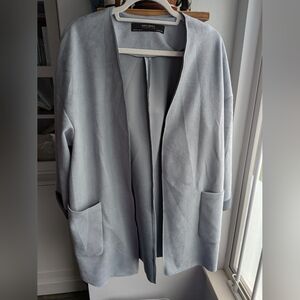 ZARA Basic Faux Suede Open Front Duster Jacket – Dusty Blue (Size S)
